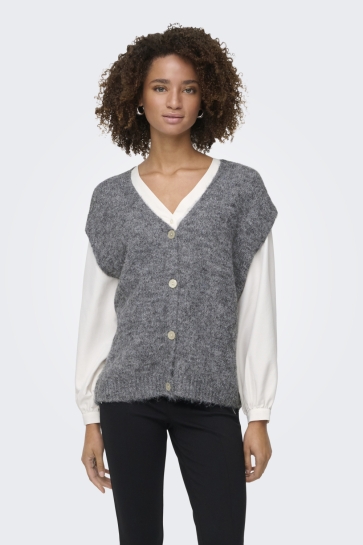Only Vest ONLAZU SL BUTTON V-NECK WAISTCOAT K 15357220 DARK GREY MELANGE
