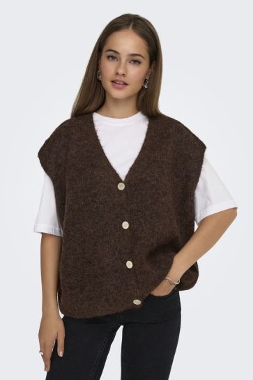 Only Vest ONLAZU SL BUTTON V-NECK WAISTCOAT K 15357220 SEAL BROWN/MELANGE