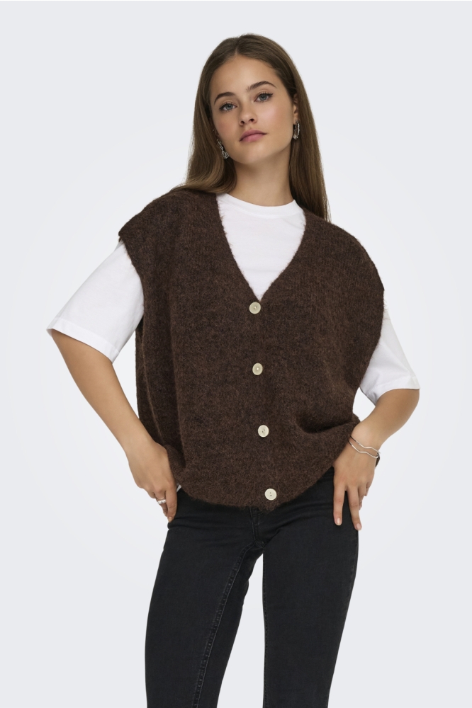Only bruine dames gilet | Model vooraanzicht