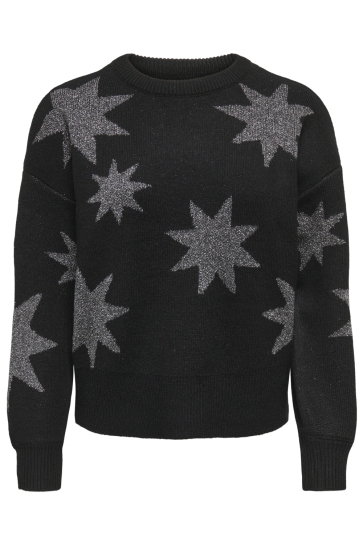 Only ONLROSIE LS O-NECK GLITTER KNT 15328250 BLACK/SILVER GLITTER