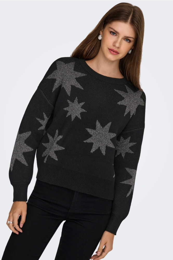 Only zwarte dames trui | Model vooraanzicht