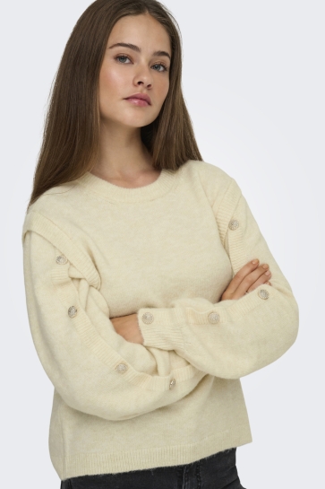Only ONLRENE LIFE LS BUTTON O-NECK CS KN 15358576 EGRET/MELANGE/GO