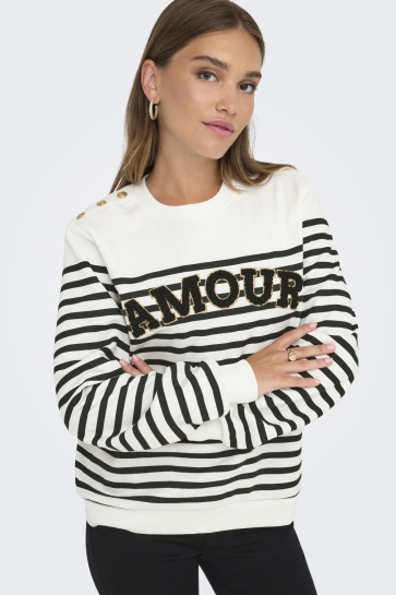Only ONLALLIE L/S STRIPE O-NECK CS SWT 15333434 Cloud Dancer/Black