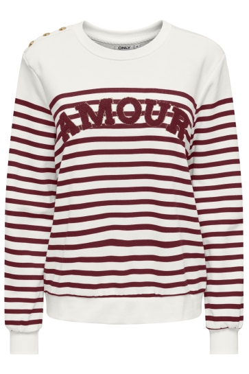 Only Trui ONLALLIE L/S STRIPE O-NECK CS SWT 15333434 Cloud Dancer/Cabernet