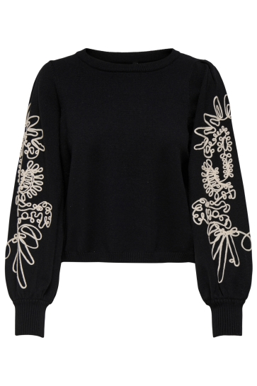 Only ONLMAGNOLIA LS DETAIL PULLOVER KNT 15367757 BLACK/ECRU LACE