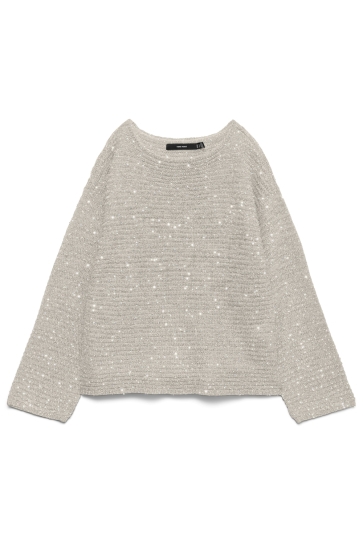 Vero Moda Trui VMLEILANI STITCH LS BOATNECK PULLOV 10336582 Pumice Stone/W. SILVER