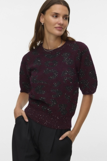 Vero Moda VMZUZU 2/4 O-NECK PULLOVER 10339441 Winetasting/W. BLACK