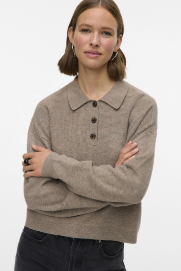 Vero Moda Trui VMEXCITING LS POLO NECK PULLOVER BO 10336334 SILVER MINK/MELANGE