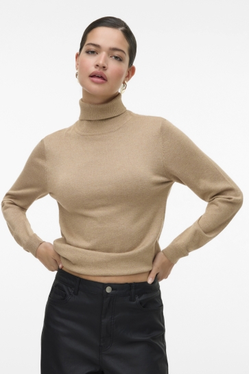 Vero Moda Trui VMHAPPYGLITTER LS ROLLNECK PULLOVER 10317985 SILVER MINK/W.DTM LUREX