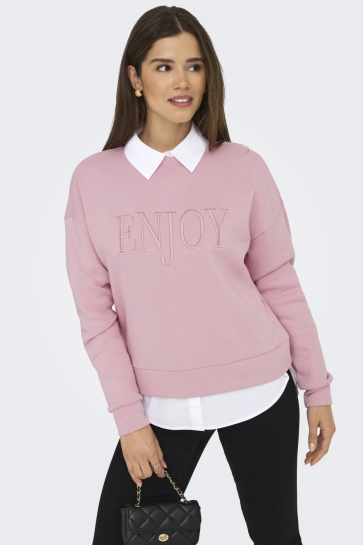 Only Trui ONLPAM L/S O-NECK BOX CC SWT 15352885 Bleached Mauve/W. ENJOY