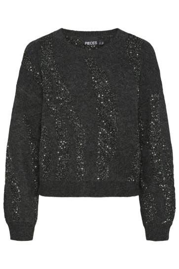 Pieces Trui PCRADA LS O-NECK SEQUIN KNIT BC 17153432 DARK GREY MELANGE/DTM SEQUIN