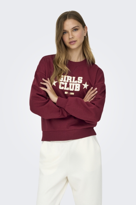 Only bordeaux dames sweater | Model vooraanzicht