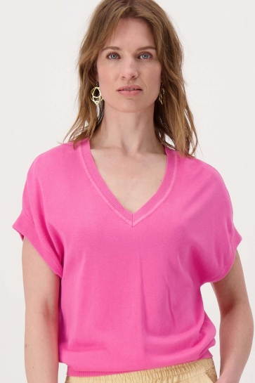 Zusss Trui FIJNBREI TOP MET V HALS 0305 056 3015 FEL ROZE