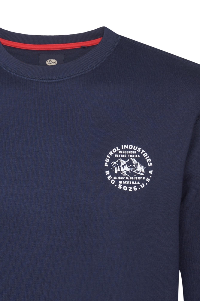 Petrol Industries blauwe heren sweater | Close up