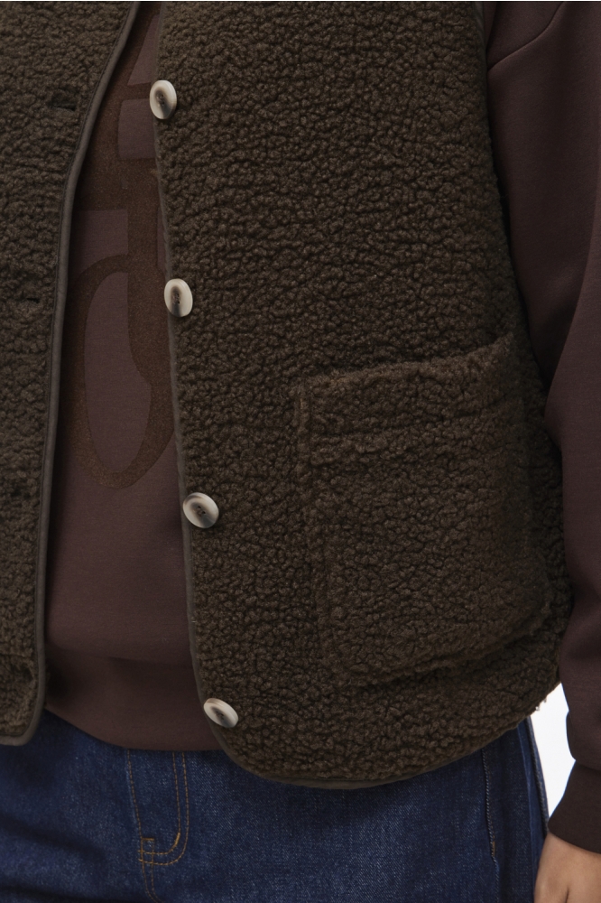 Vila bruine dames gilet | Close up