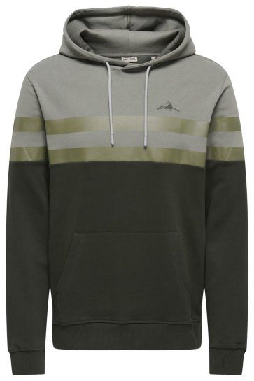 Only & Sons ONSTHOR REG SWEAT HOOD CS 22036844 CASTOR GRAY/OLIVE NIGHT