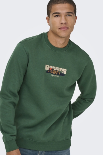 Only & Sons ONSCONNOR SIMPLE LIFE REG LS CREW S 22035961 TREKKING GREEN/ROCKIES