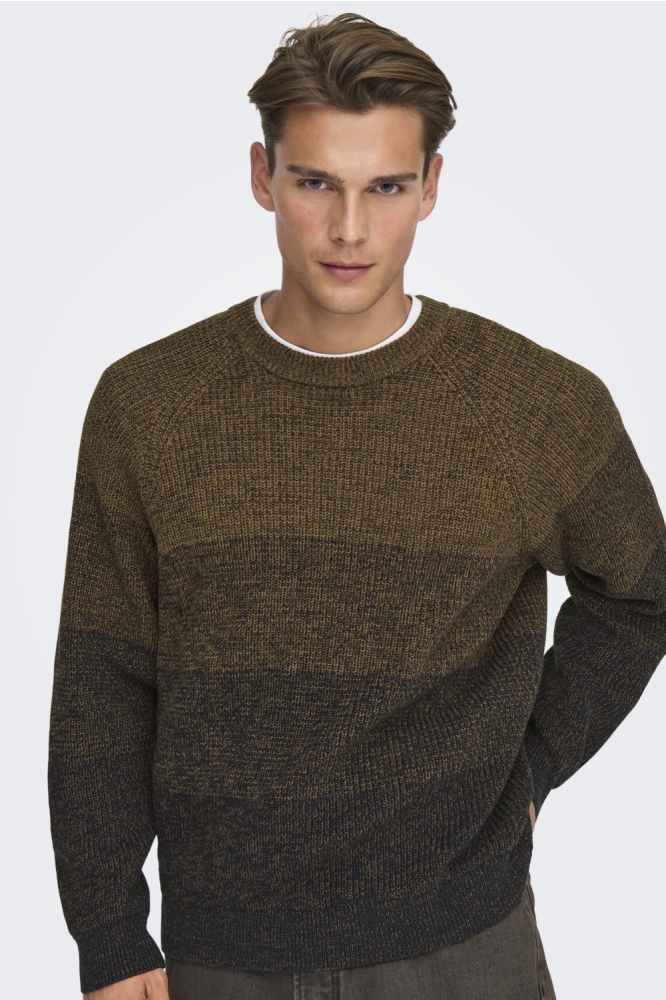 Only & Sons bruine heren trui | Model vooraanzicht