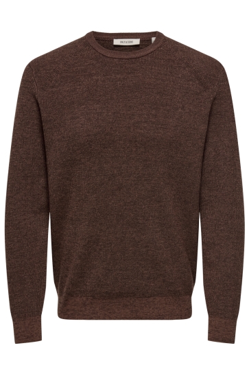 Only & Sons Trui ONSALFI REG LS CREW KNIT CAMP CS 22037583 SEQUOIA/COFFEE BEAN