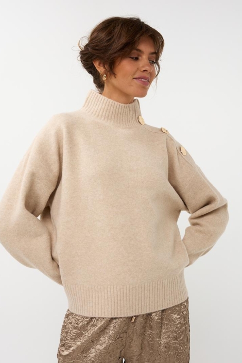 EsQualo zand dames trui | Model vooraanzicht