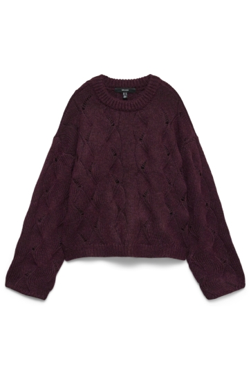 Vero Moda VMNEWLINA LS O-NECK PULLOVER 10335024 WINETASTING/W. MELANGE