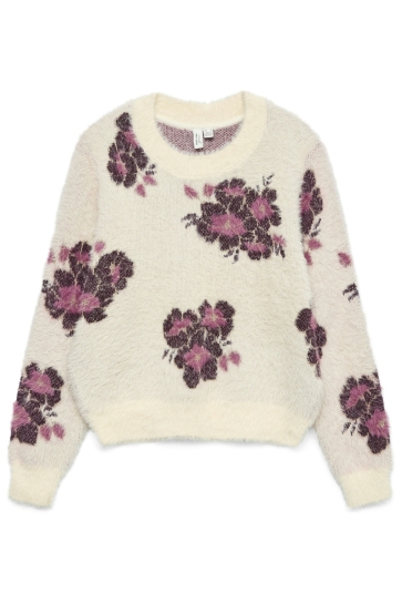 Vero Moda VMPOILU FLOWER LS O-NECK PULLOVER B 10335279 Birch/W.FLOWER