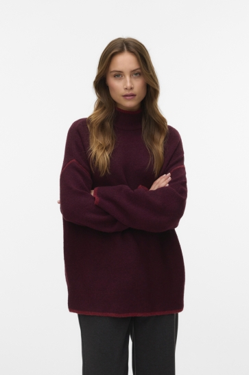 Vero Moda VMFAN LS HIGHNECK PULLOVER 10334997 WINETASTING/KARANDA RED