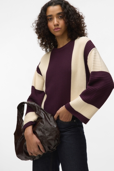 Vero Moda Trui VMGIGI LS O-NECK PULLOVER LCS REP 10317206 WINETASTING/BIRCH