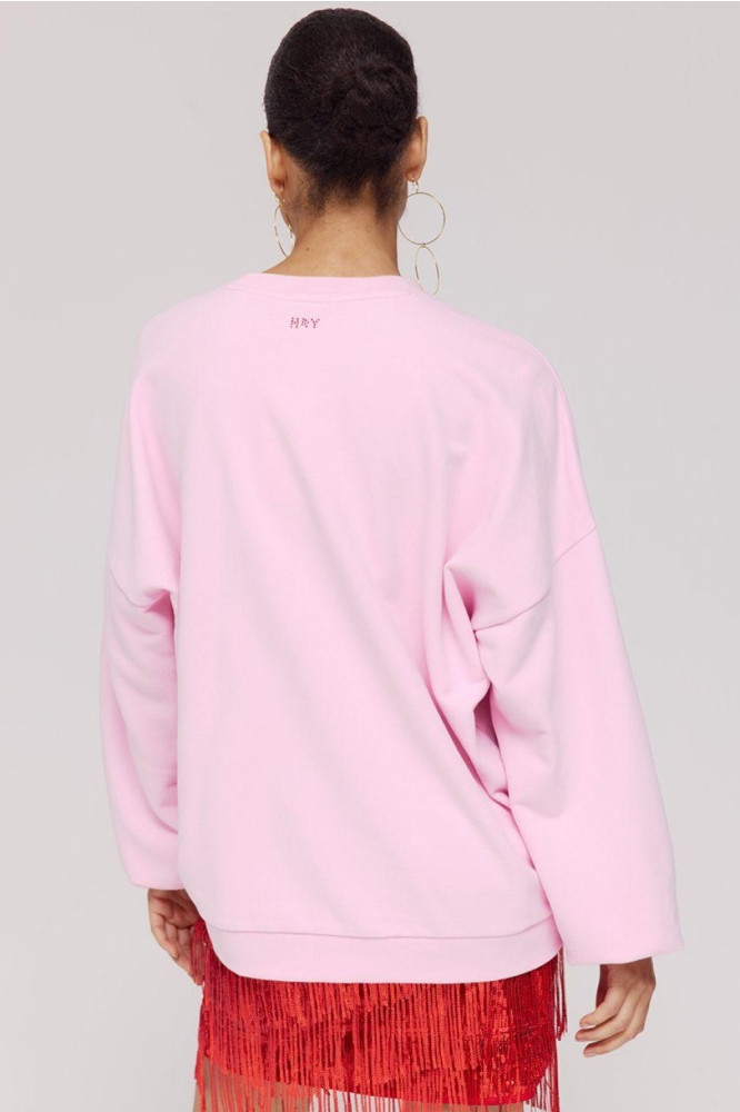 Harper & Yve blauwe dames sweater | Model achteraanzicht