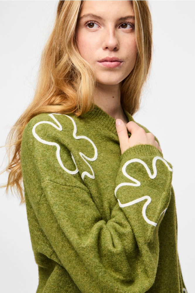 Pieces groene dames trui | Close up