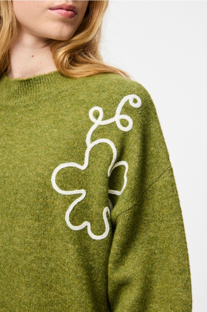 Pieces groene dames trui | Kleurstaal