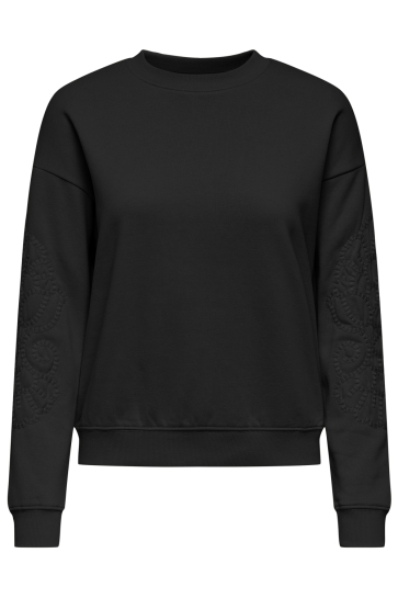 Jacqueline de Yong JDYASTA LIFE L/S EMB SWEAT JRS 15361282 BLACK/ EMB ON SLEEVES