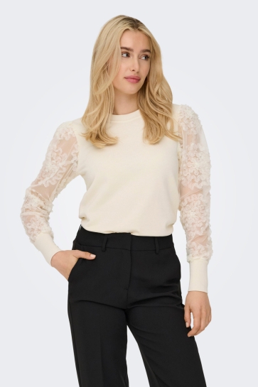 Jacqueline de Yong Trui JDYFAIRVIEW LIFE L/S SWEAT JRS NOO 15220558 WHITECAP GREY/ FRILL DOT