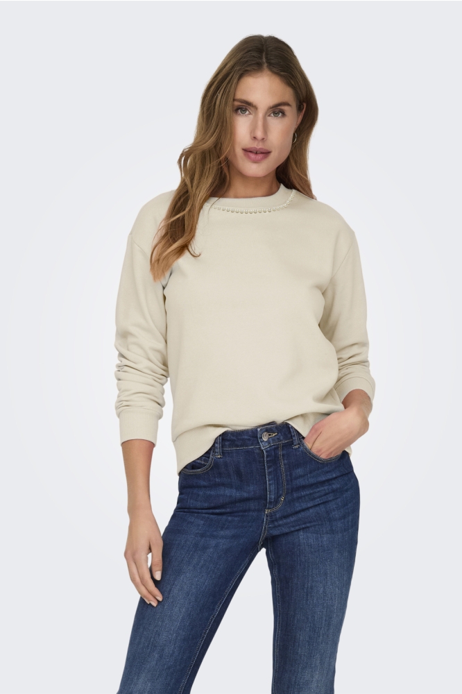 Jacqueline de Yong beige dames sweater | Model vooraanzicht