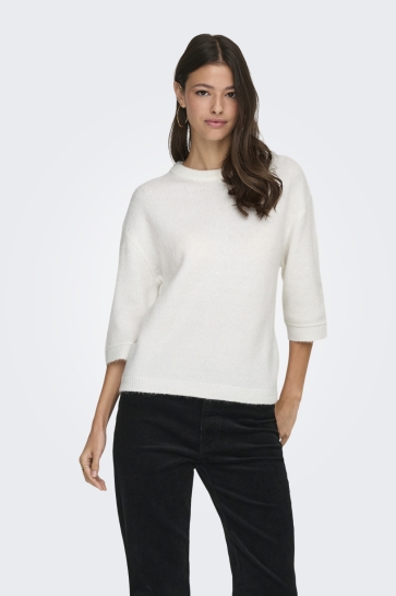 Jacqueline de Yong Trui JDYSONJA S/S O-NECK PULLOVER KNT 15361130 Cloud Dancer/MELANGE