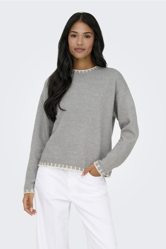 Jacqueline de Yong grijze dames trui | Model vooraanzicht