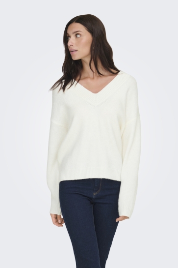 Jacqueline de Yong Trui JDYSILJA L/S V-NECK BOXY PULLOVER K 15361185 Cloud Dancer/MELANGE