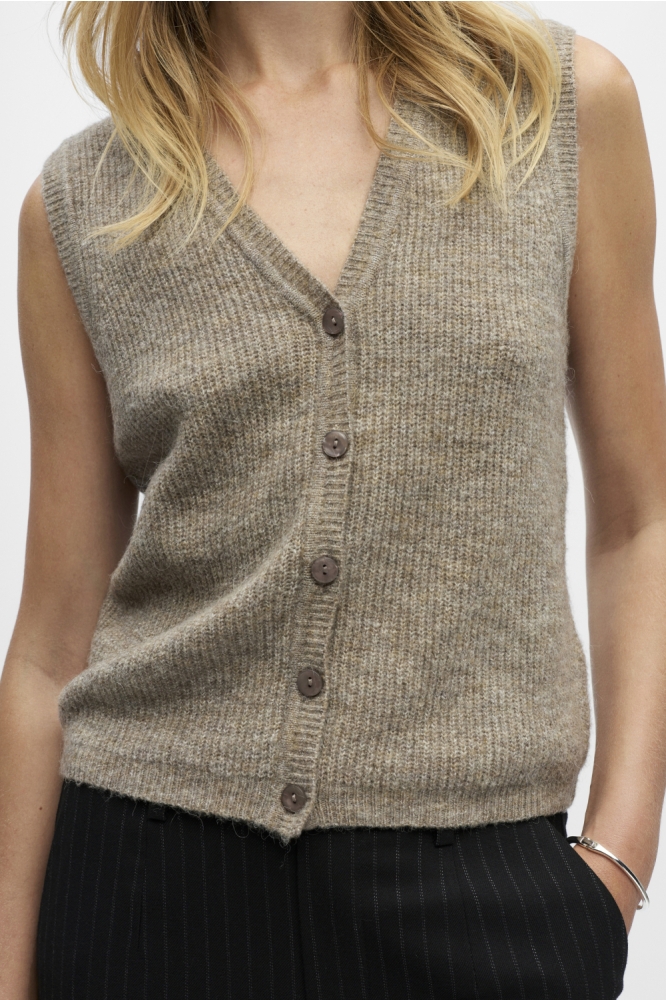 Object bruine dames gilet | Model vooraanzicht