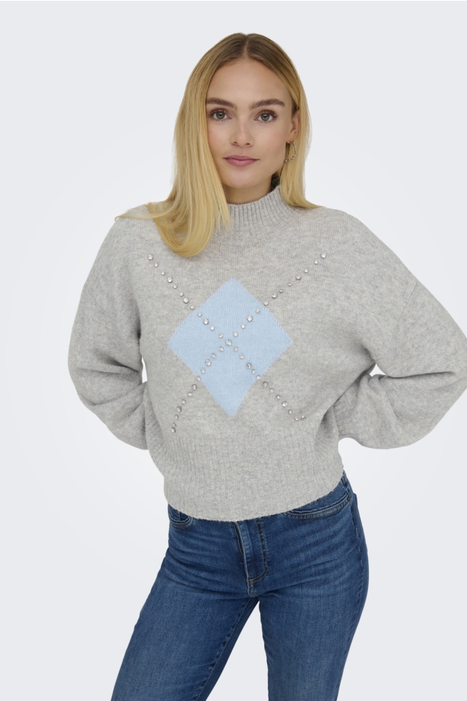 Only grijze dames trui | Model vooraanzicht