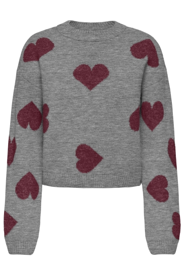 Only ONLHAPPIE LS PULLOVER KNT 15359168 Medium Grey Mel/Zinfandel