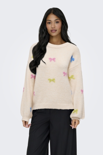 Only ONLBRUNHILDA LIFE LS BOW O-NECK KNT 15361150 BABY`S BREATH/CAMP G/WILD