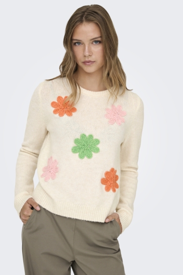 Only ONLLOTUS LIFE LS FLOWER O-NECK EX K 15367156 Baby`s Breath/Mandarin Ora