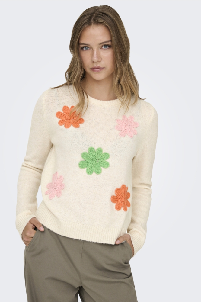 Only beige dames trui | Model vooraanzicht