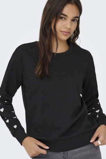 Jacqueline de Yong JDYPARIS L/S SLEEVE EMB SWEAT JRS 15355417 Black/HEART EMB