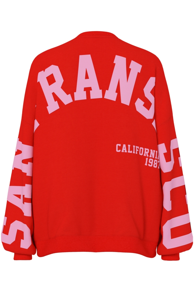 Pieces rode dames sweater | Achteraanzicht