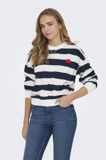Only Trui ONLSERENA L/S STRIPE O-NECK SWT 15307732 NAVAL ACADEMY/CLOUD DANCER