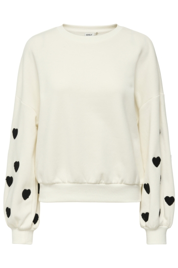 Only Trui ONLMACY L/S O-NECK BOX CC SWT 15352921 CLOUD DANCER/W. BLACK HEARTS