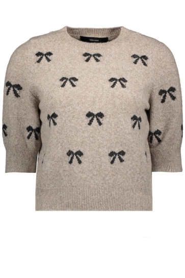 Vero Moda Trui VMDOFFY INTARSIA 2/4 O-NK PULLOV GA 10330793 Moon Rock/W. BLACK BOWS