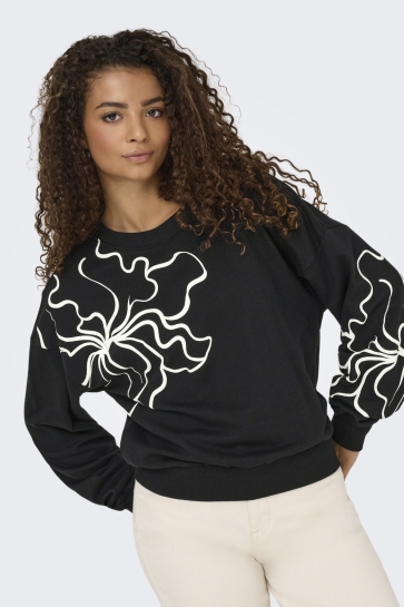 Only Trui ONLODESSA L/S O-NECK BOX UB SWT 15353259 BLACK/W. BLURY FLOWER