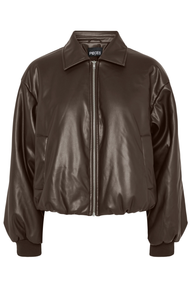 Pieces bruine dames jas | Vooraanzicht
